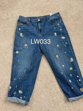 Chico's Dark Blue Embellished Boyfriend Jeans